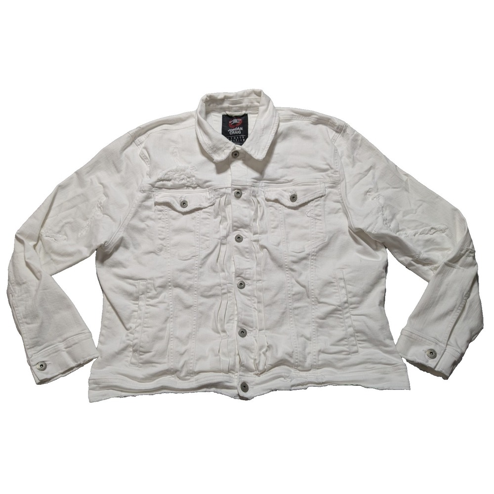JORDAN CRAIG LEGACY EDITION Men 2XL White Distress Stretch Denim Trucker Jacket